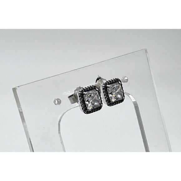 Pandora Timeless Elegance Sterling Silver Square Halo CZ Sparkle Stud Earrings - Picture 1 of 11